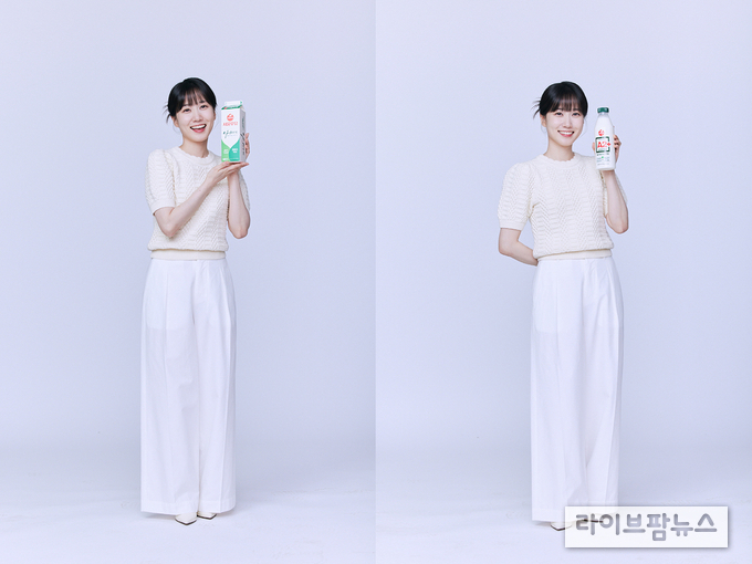 서울우유, 배우 박은빈과 TV 광고 온에어_(좌)나100%우유, (우)A2+우유를 들고 있는 모습.