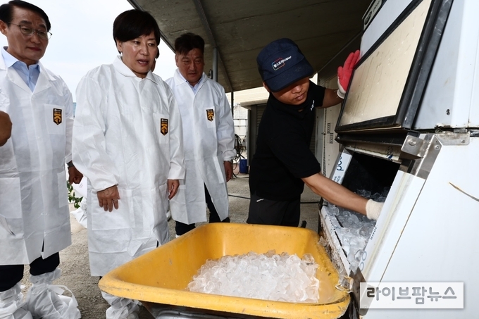 송미령 농림축산식품부 장관은 13일 충남 홍성군 소재 양돈 농가(동산농장)를 방문하여 지자체와 농협, 농가의 폭염 피해 대응 상황을 점검하고, 현장 관계자의 노고를 격려했다.