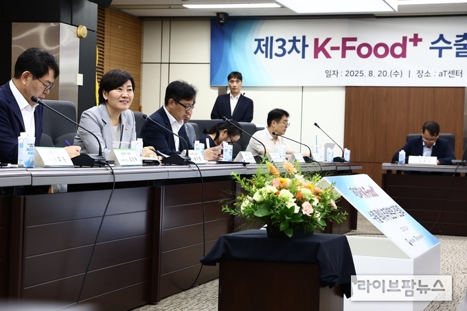 농림축산식품부 송미령 장관은 20일, 서울 에이티(aT) 센터에서 주요 농식품 및 농산업 수출기업, 유관기관과 함께 2025년 제3차 ‘케이-푸드 플러스(K-푸드+) 수출확대 추진본부 간담회’를 개최했다.