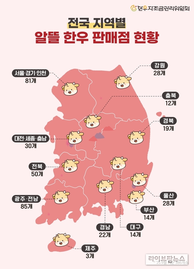 전국 지역별 알뜰한우판매점 현황(사진=한우자조금 제공)
