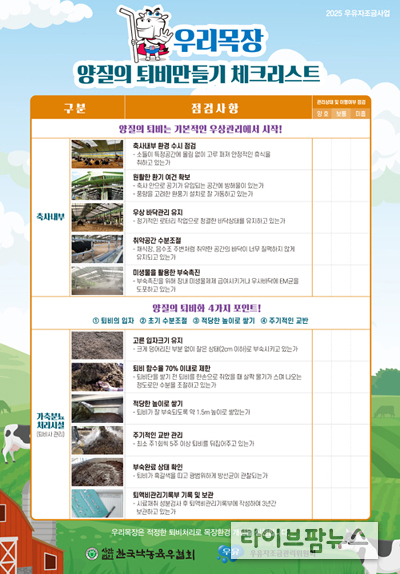 낙농목장 퇴비관리 체크리스트 자가점검판.